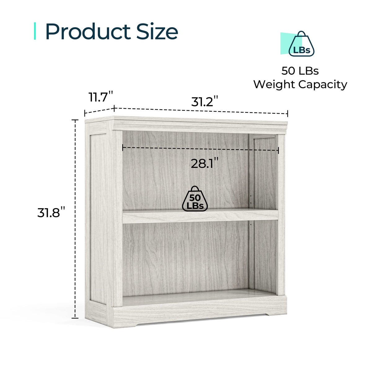 LINSY HOME 2-Tier Bookcase and Bookshelf, Small Wood Display Storage Shelves Farmhouse Bookshelf for Home Office, Living Room, Bed Room - White Oak LINSY HOME