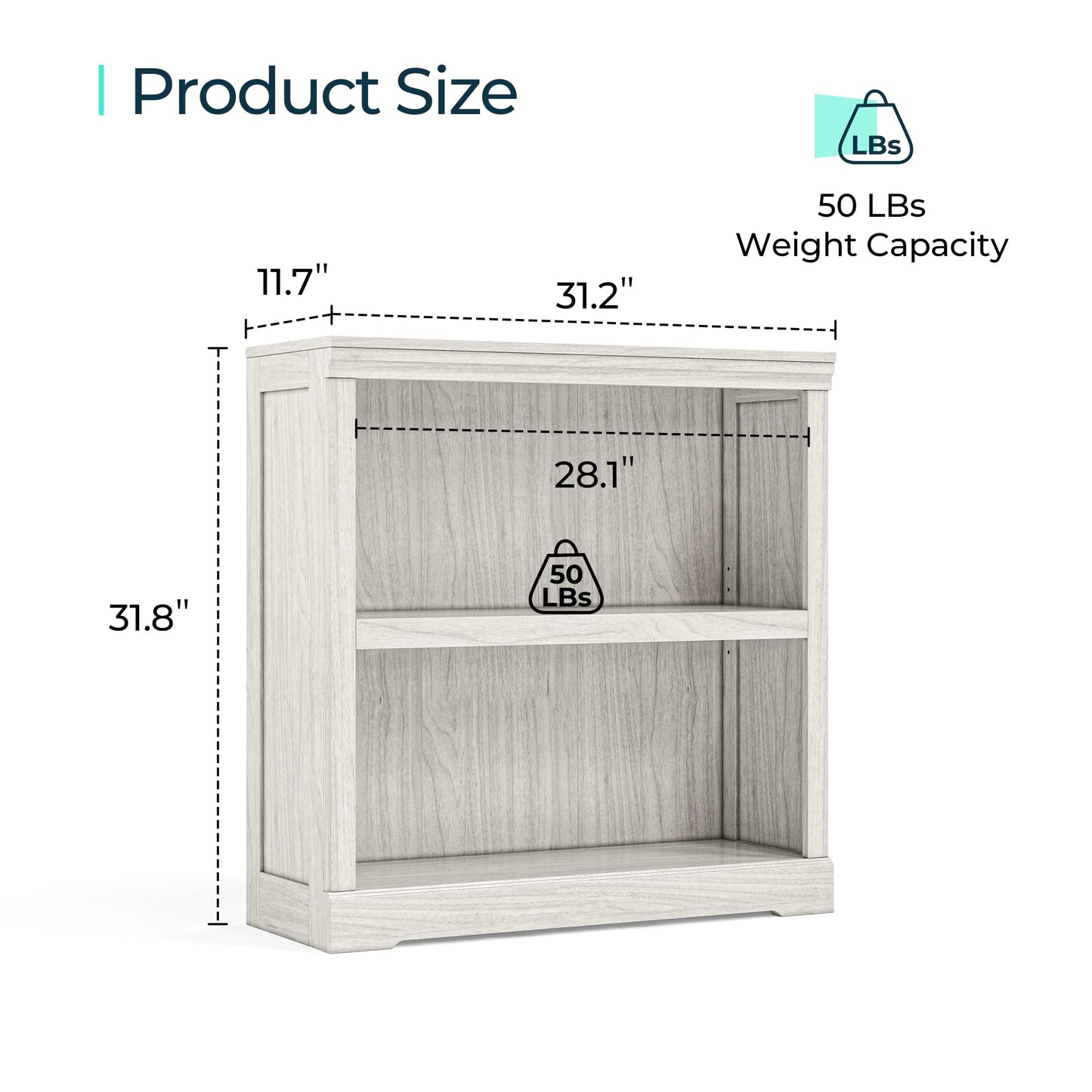 LINSY HOME 2-Tier Bookcase and Bookshelf, Small Wood Display Storage Shelves Farmhouse Bookshelf for Home Office, Living Room, Bed Room - White Oak - WoodArtSupply