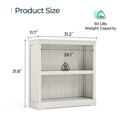 LINSY HOME 2-Tier Bookcase and Bookshelf, Small Wood Display Storage Shelves Farmhouse Bookshelf for Home Office, Living Room, Bed Room - White Oak - WoodArtSupply