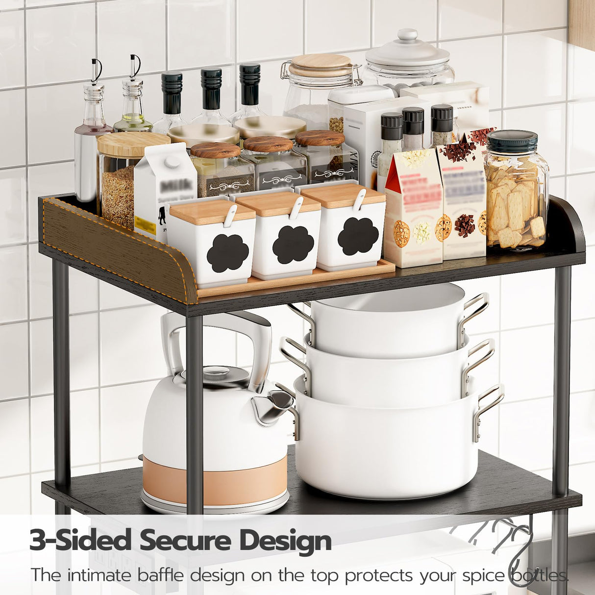 HOOBRO Kitchen Bakers Rack with Power Outlet, 5-Tier Free Standing Kitchen Storage Shelf Rack, Microwave Stand with 4 S-Shaped Hooks, Black BB55UHB01 HOOBRO