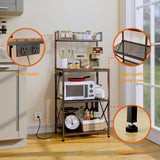 OIRBOEUS Oiboeus Kitchen Bakers Rack with Power Outlet Coffee Bar Station Microwave Stand Kitchen Microwave Rack Shelf Kitchen Shelf Rustic Brown OIRBOEUS
