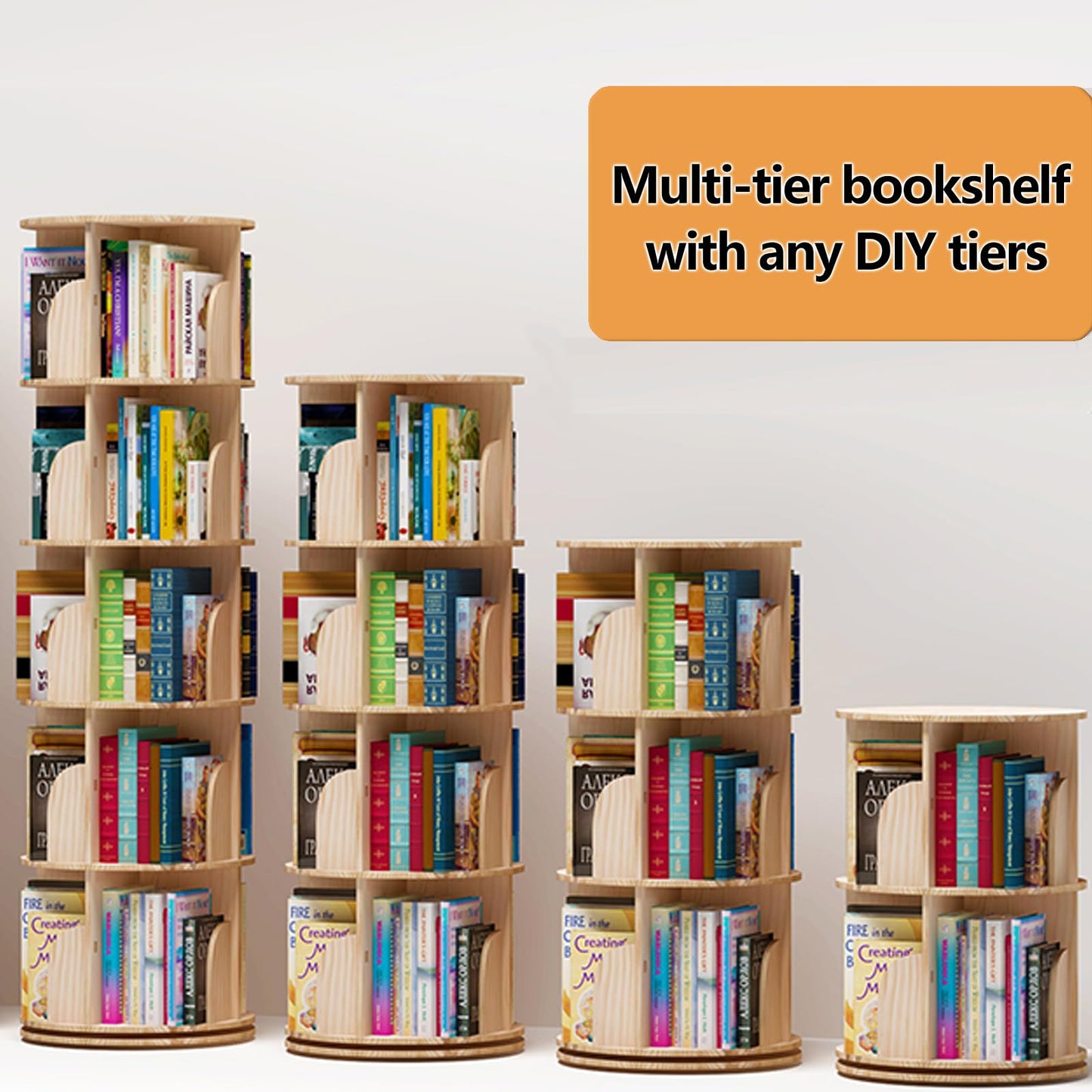 Lexza 4-Tier 360° Rotating Bookshelf - Sturdy Wood Bookcase for Kids and Adults - WoodArtSupply