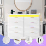 UNIQUITE 8 Drawer Dresser for Bedroom, White Dresser with LED Lights and Power Outlet, Wooden Dressers Chests of Drawers, Double Wide Dressers for Bedroom, Living Room, Hallway UNIQUITE