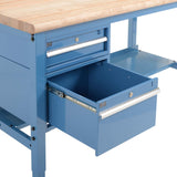Global Industrial 60" W x 36" D Workbench, 1-3/4" Thick Maple Top Safety Edge with Drawers & Shelf, Blue Global Industrial