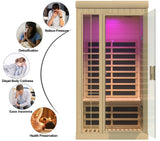 LTCCDSS Infrared Sauna, 1-2 Person Far Infrared Sauna for Home, with 1350W, APP Control Panel, 7 Low EMF Heaters, Bluetooth Speakers, 1 LED Reading Lamp and 2 Color Lights Hemlock Wood Sauna Room LTCCDSS