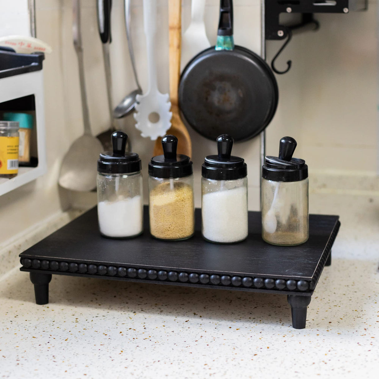 GENMOUS Farmhouse Black Dispaly Risers Pedestal Stand For Bathroom Decor , Rustic Large Tiered Tray Decor Pedestal Stand For Coffee Bar Display, Kitchen Counter Island Decor, Sink Decor, Plant Holder GENMOUS & CO.