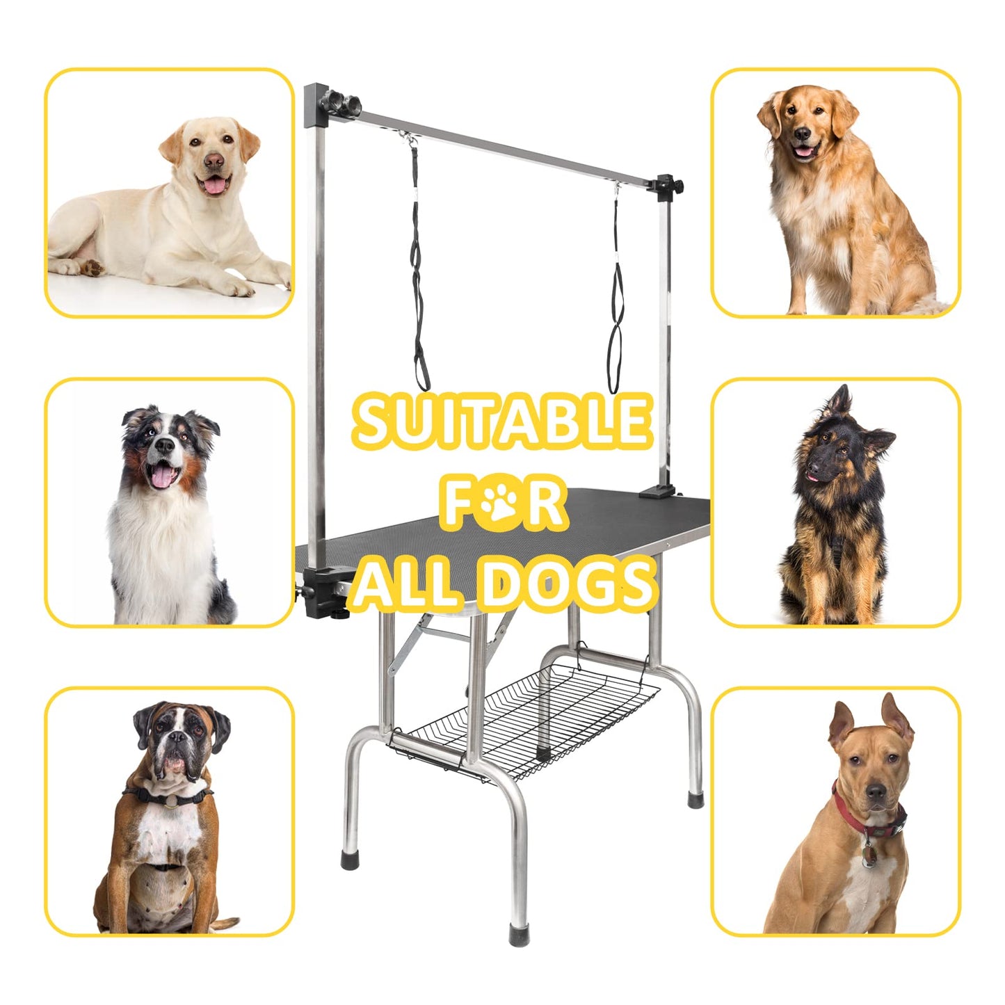 ROOMTEC 36" Dog Grooming Table,Foldable Home Pet Bathing Station with Adjustable Height Arm/Noose/Mesh Tray - WoodArtSupply