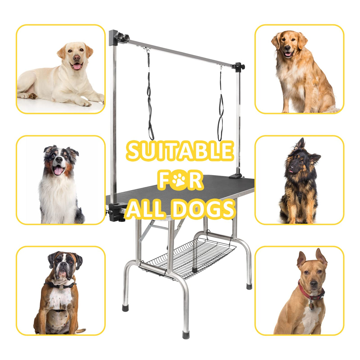 ROOMTEC 46" Dog Grooming Table,Foldable Home Pet Bathing Station with Adjustable Height Arm/Noose/Mesh Tray ROOMTEC