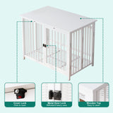 UMXES Heavy Duty Dog Crate Furniture, Fully Assembled exc. Locks, All Metal Frame & Wooden Tabletop, Modern Kennel for Small/Medium Dog, End Table, Sturdy, Foldable, White UMXES