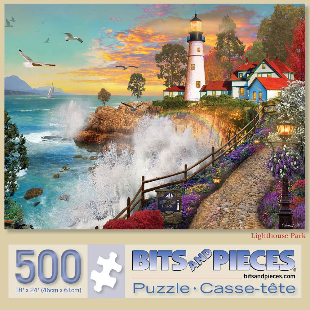 Bits and Pieces - 500 Piece Jigsaw Puzzle for Adults - ‘Lighthouse Park’ 500 pc Large Piece Sunset by The Ocean Jigsaw by Artist David Maclean - 18” x 24” Bits and Pieces