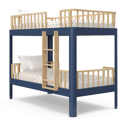 Storkcraft Next Santos Twin-Over-Twin 5-in-1 Convertible Bunk Bed (Midnight Blue with Natural) – GREENGUARD Gold Certified, Converts to Loft Bed and Twin Beds, Modern Style for Kids Room