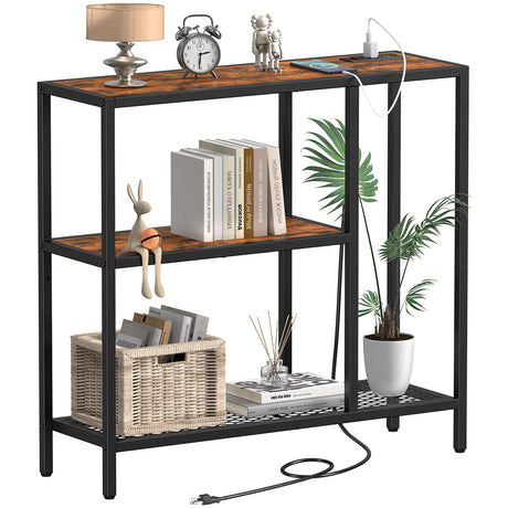 Snughome Console Table with Power Outlets, Entryway Table with Storage, Narrow Sofa Table with 3 Tier Shelves, Couch Table with USB Ports, Hallway Table for Living Room, Entrance Snughome