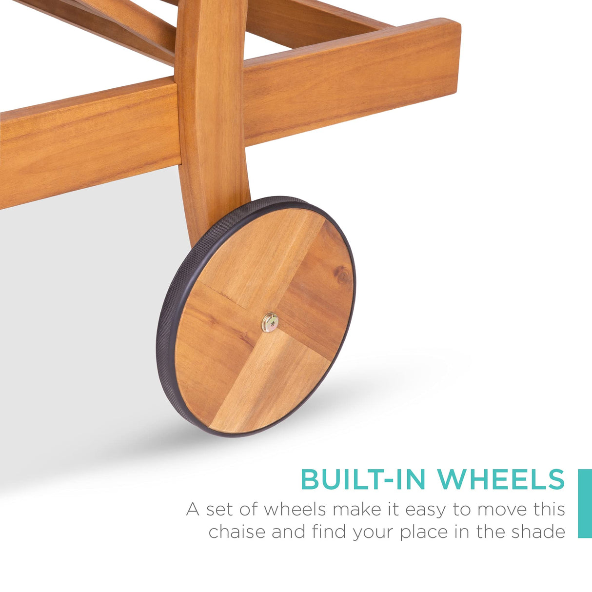 Best Choice Products 79x26in Acacia Wood Chaise Lounge Chair Recliner, Outdoor Furniture for Patio, Poolside w/Slide-Out Side Table, Foam-Padded Cushion, Adjustable Backrest, Wheels - Cream Best Choice Products