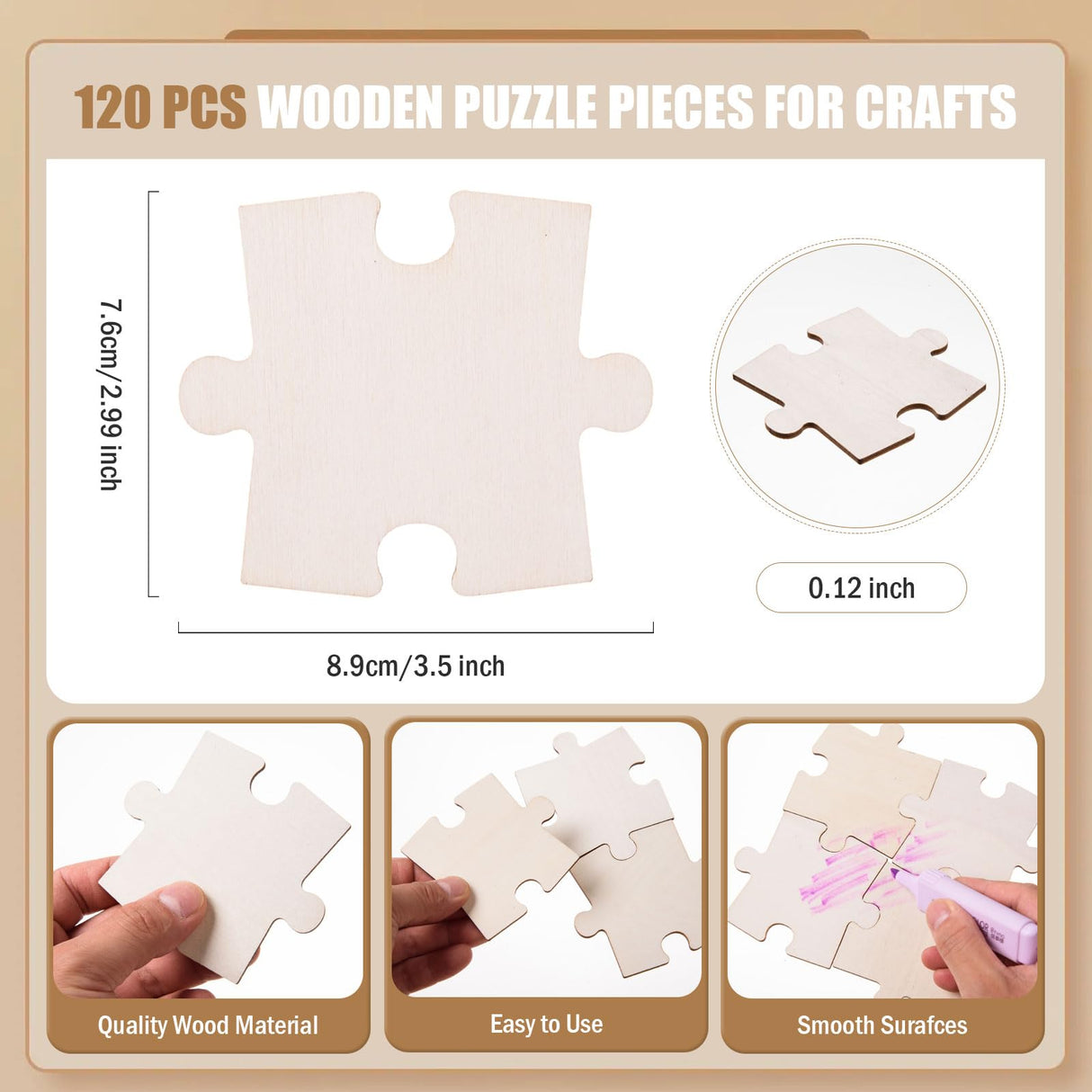 AWIZOM 120 Pcs Blank Wooden Puzzle Pieces for Crafts 3.5x2.99 Inch Wooden Puzzle Shape Cutouts Unfinished Freeform Jigsaw Wood Puzzles for Arts & Crafts, DIY Projects, Painting, Home Decoration AWIZOM