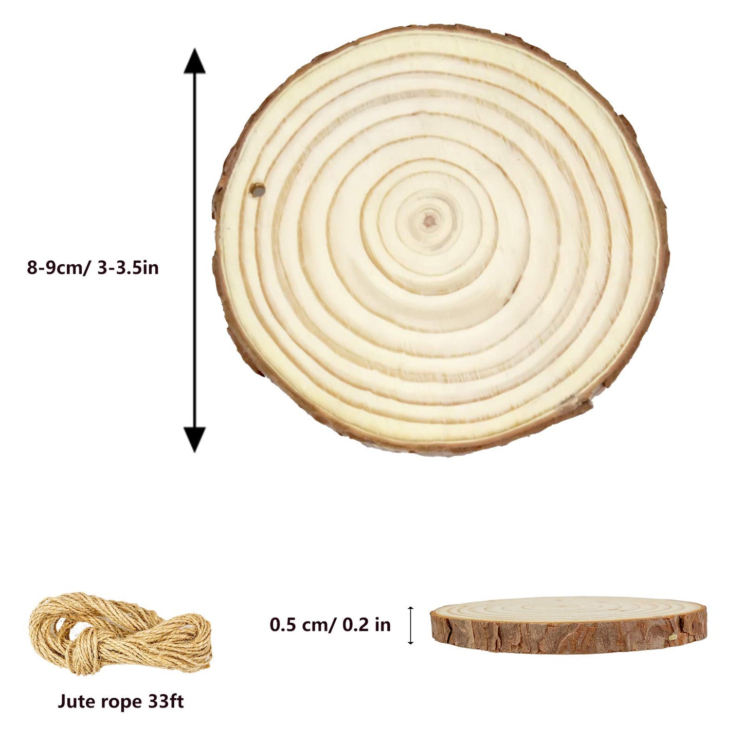 Unfinished Natural Wood Slices 30Pcs 3-3.5 inch Wood Circles for Crafts Ornaments Rustic Wedding Decoration DIY Crafts Predrilled Wooden with Bark Christmas Decoration