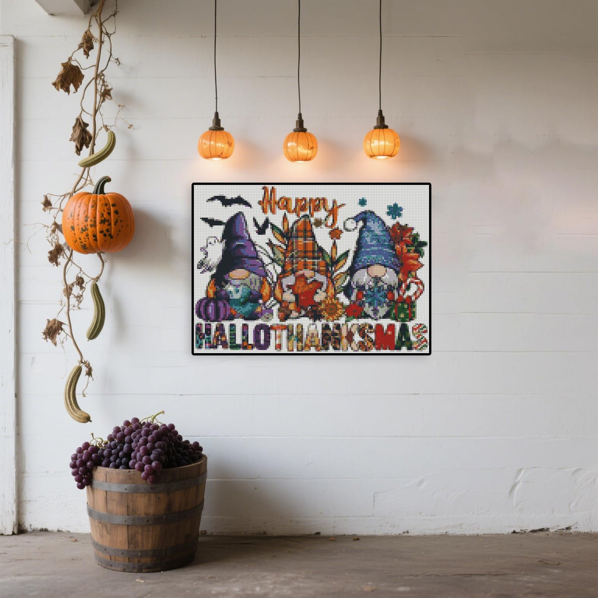 Halloween Stamped Cross Stitch Kits for Beginner, Gnome Needlepoint Counted Cross Stitch Embroidery Kits for Adults, 11CT Dimensions Counted Cross Stitch Patterns Arts Craft Kits TaeYsck