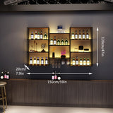 SEIFE Suspended metal display shelf ，living room liquor cabinet for wall，metal bar shelves with led light，liquor wall shelf with wine glass rack，Living room, bar, kitchen, restaurant(150cm/59in) SEIFE