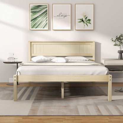 Giantex Wood Full Platform Bed with Headboard, Mid Century Solid Wood Bed Frame with Wood Slat Support, Wooden Mattress Foundation with 12" Under Bed