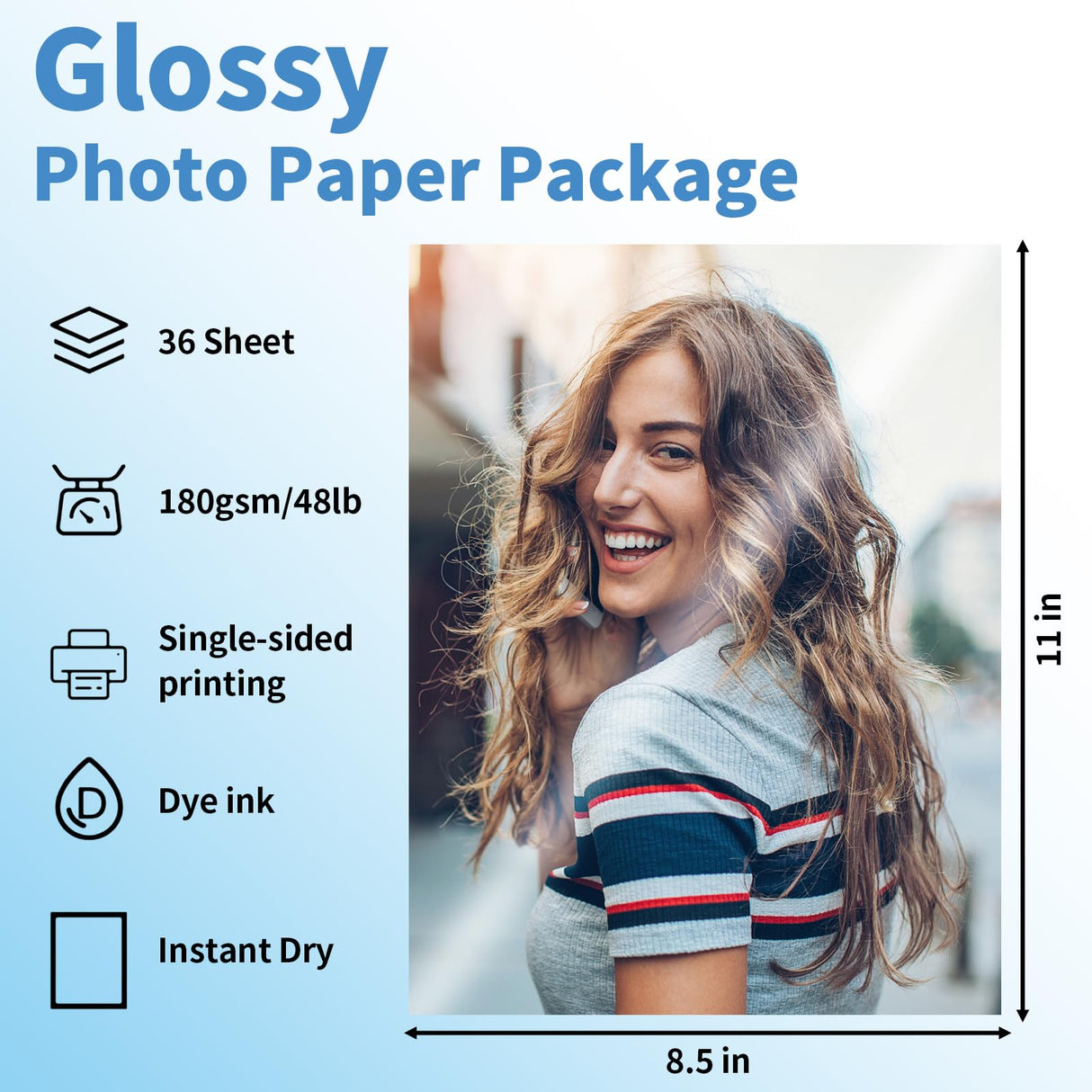 Reastar Glossy Photo Paper 8.5 x 11, 36 Sheets Inkjet Photo Printer Paper, Instant Dry Picture Paper for DIY Chip Bag, Flyers, Cards, Calendars and Brochures(180gsm/48lb) Reastar