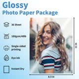 Reastar Glossy Photo Paper 8.5 x 11, 36 Sheets Inkjet Photo Printer Paper, Instant Dry Picture Paper for DIY Chip Bag, Flyers, Cards, Calendars and Brochures(180gsm/48lb) Reastar