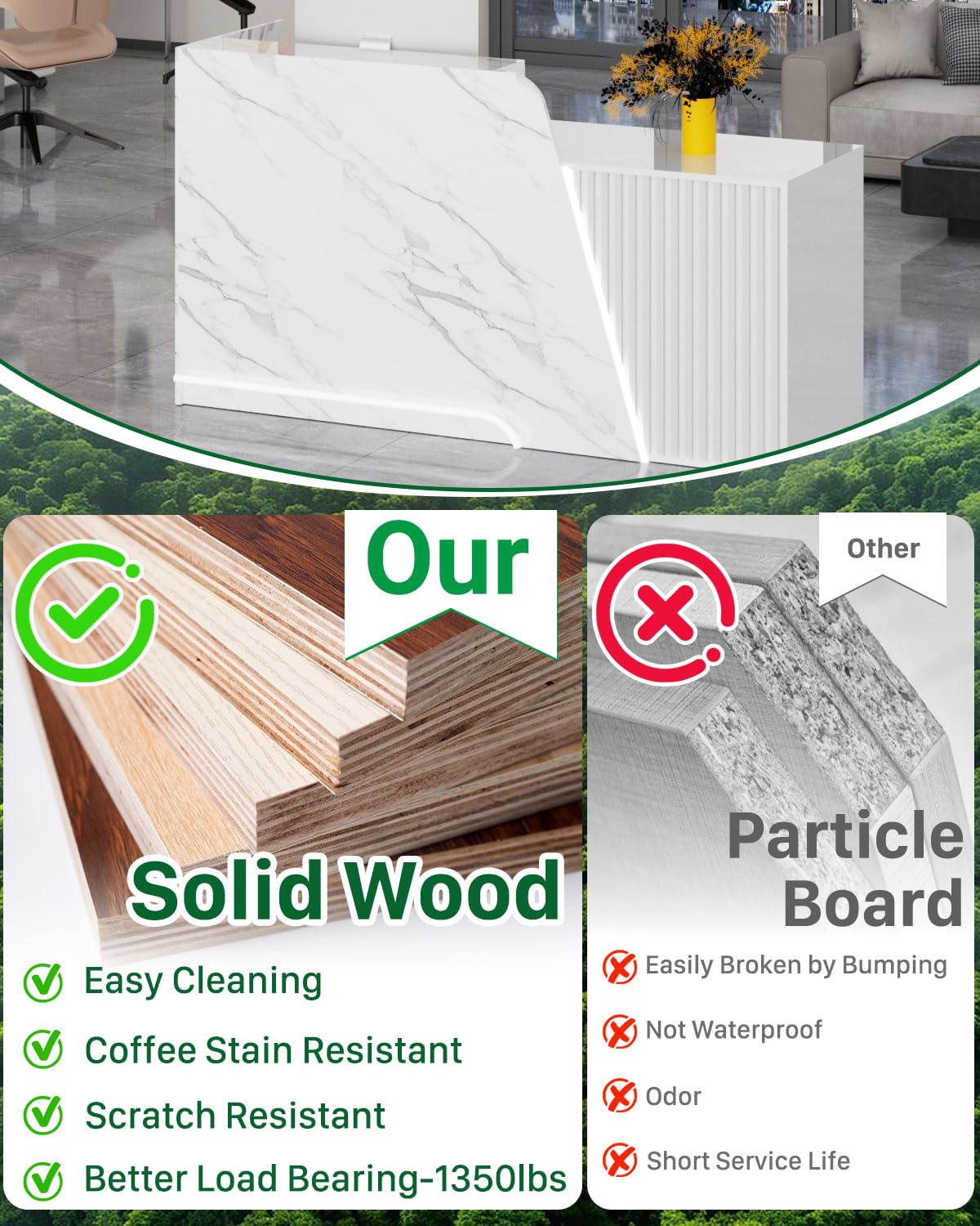 White Reception Desk, Solid Wood Reception Desk with Counter, Check Out Stand with Lockable Drawer & Cabinet, Retail Checkout Counter for Office, Store, Beauty Salon (White Grille-R, 63in) Gguileb