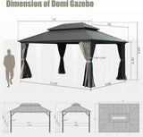 Domi 10’ X 14’ Hardtop Gazebo Canopy with Netting & Curtains, Outdoor Aluminum Gazebo with Galvanized Steel Double Roof for Patio Lawn and Garden, Gray domi outdoor living