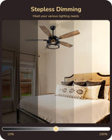 EDISHINE 52 Inch Farmhouse Ceiling Fans with Lights, Rustic Ceiling Fan with Light and Remote, 5 Wooden Blades Lighting & Ceiling Fans with Timer, 6 Speeds Reversible DC Motor for Bedroom Patio Porch EDISHINE