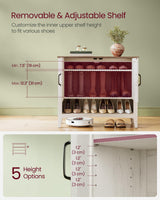 VASAGLE Shoe Cabinet, 3-Tier Shoe Storage Organizer, Farmhouse Freestanding Cabinet with Height-Adjustable Shelf, 13.8 x 31.5 x 27.6 Inches, Entryway, Rustic White ULBC038W01 VASAGLE