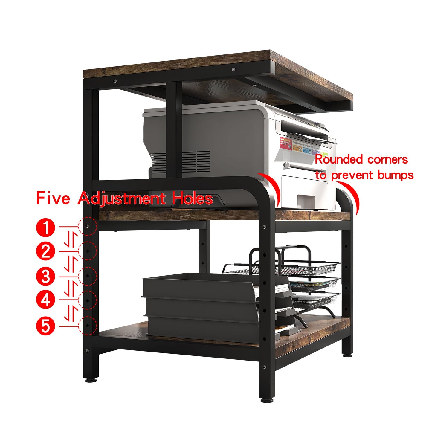 jarrvz Large Printer Stand, Removable and Fixed Printer Stand, Large Fax Machine Printer Stand, Laser Printer Stand, Printer Stand with Storage Space, Scanner Office Rolling Carriage, Retro Brown