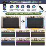 DICTAC Modern 6 Drawer Dresser with Sliding Desktop, Wide Chest of Drawers with Charging Station & LED Lights, Large Storage Tower Clothes Organizer, Black Dresser for Bedroom DICTAC