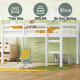 Anwick Twin Low Loft Bed with Stairs and High Guardrail, Wood Junior Loft Bed Frame for Kids Toddler, Space Saving, No Box Spring Needed (White) Anwick