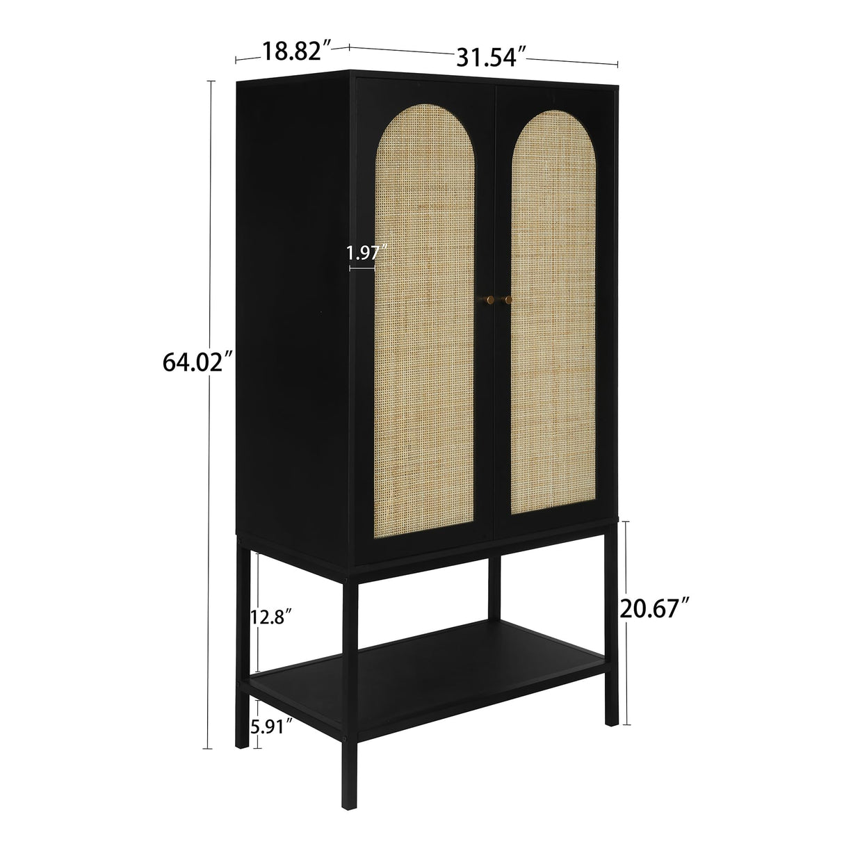 UHMUVFM Wardrobe Closet with 2 Doors, Rattan Wardrobe Cabinet with Shelves and Hanging Rail for Clothes, Bedroom Independent Wardrobe Closet (Black) UHMUVFM