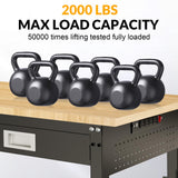 MUWOOD 48" Workbench with Drawers, Adjustable Height Work Bench 2000 LBS Heavy-Duty Work Table Rubber Wood Work Station with Power Outlet & Pegboard for Garage, Office, Workshop, Home, Party Shop MUWOOD