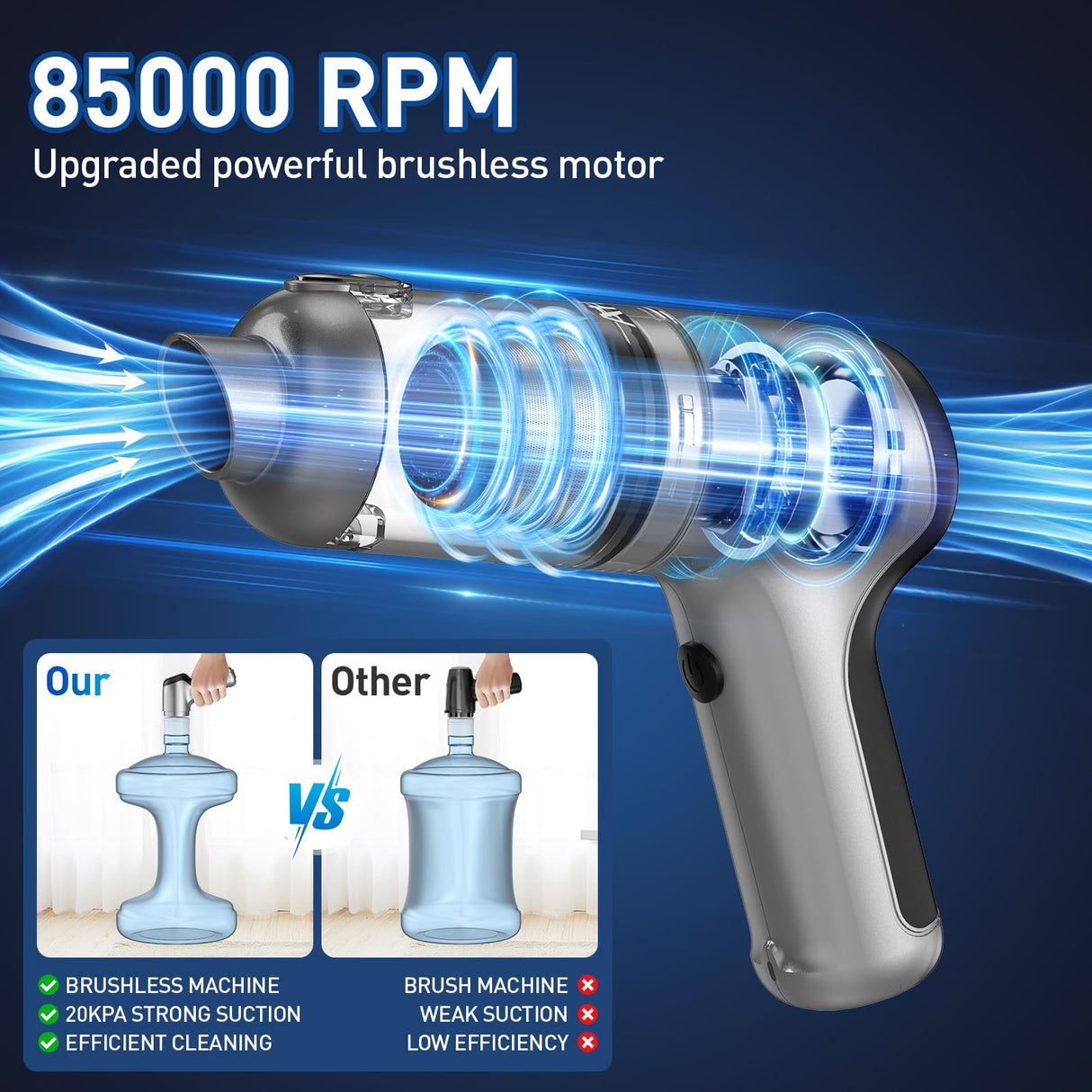 AHNR Handheld Car Vacuum Cleaner Cordless with Brushless Motor, 20000PA High Power Vacuum Cleaner & Air Duster, 3 in 1 Keyboard Portable Vacuum Cleaner, Mini Hand Held Vacuum Cleaner for Car Home AHNR