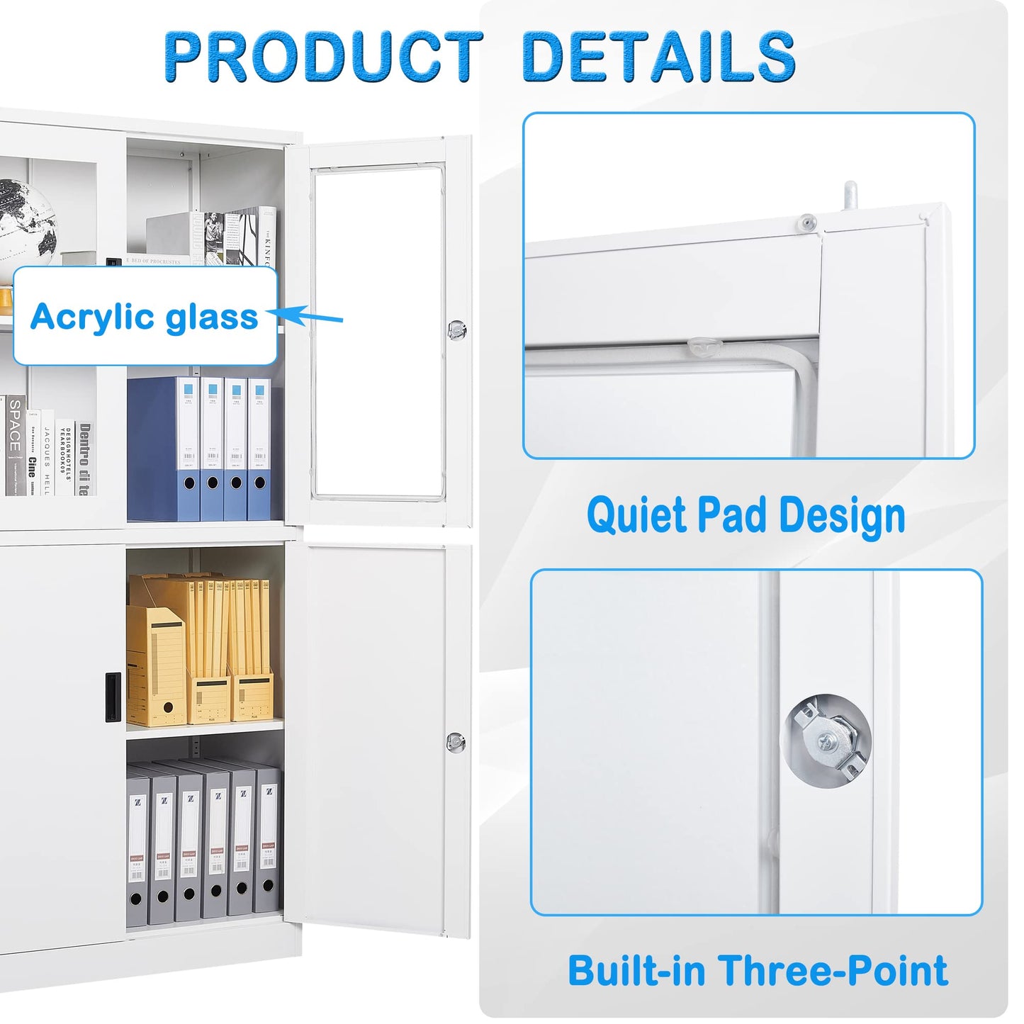 Letaya Storage Cabinet with Doors and Shelves,71" Steel Locker Acrylic Glass Door with Lock, for School Home Office - WoodArtSupply