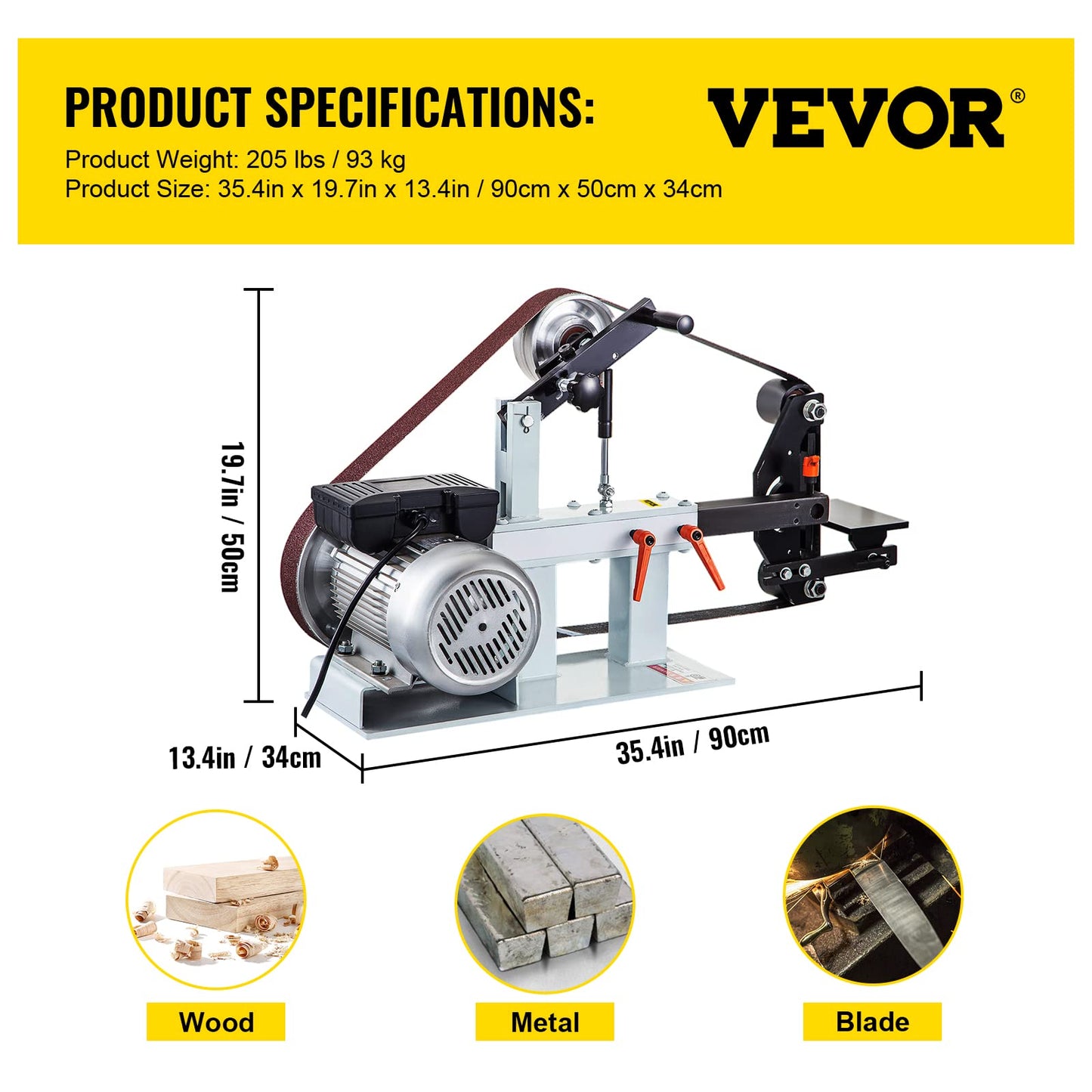 VEVOR 2" x 82" Belt Grinder, 2HP 1500W, 3 in 1 Constant Speed Belt Disc Sander with 3 Grinding Wheel, 110V Bench Sander with 12-inch Wheel and Flat Platen Tool Rest for Knife Making - WoodArtSupply