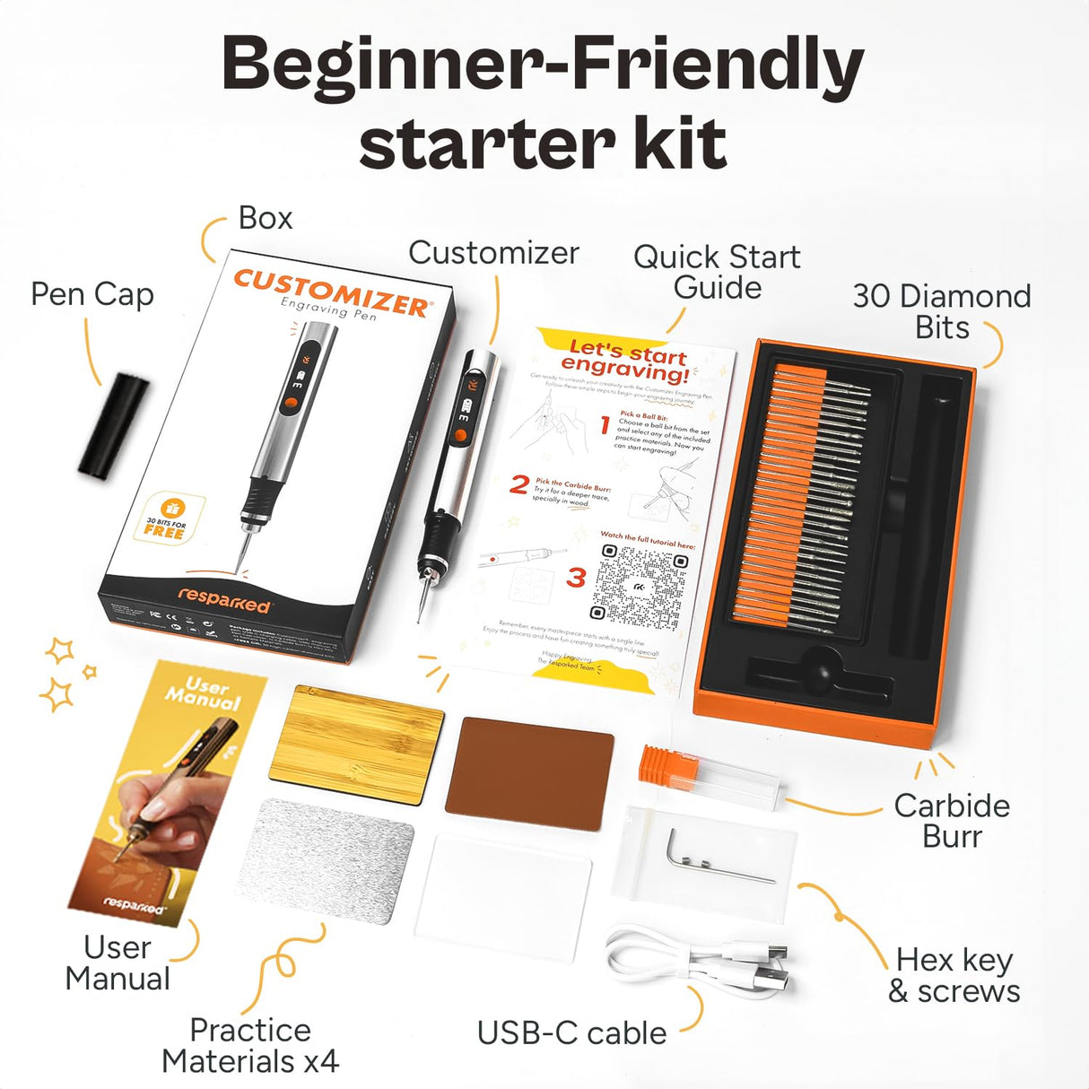 Customizer Engraving Pen by Resparked (Formerly Culiau): Ultimate Cordless Portable Tool for Artists & DIYers - Engrave 50+ Surfaces - Beginner Friendly - Rechargeable - Free 30 Bits & Mastery Guide Resparked