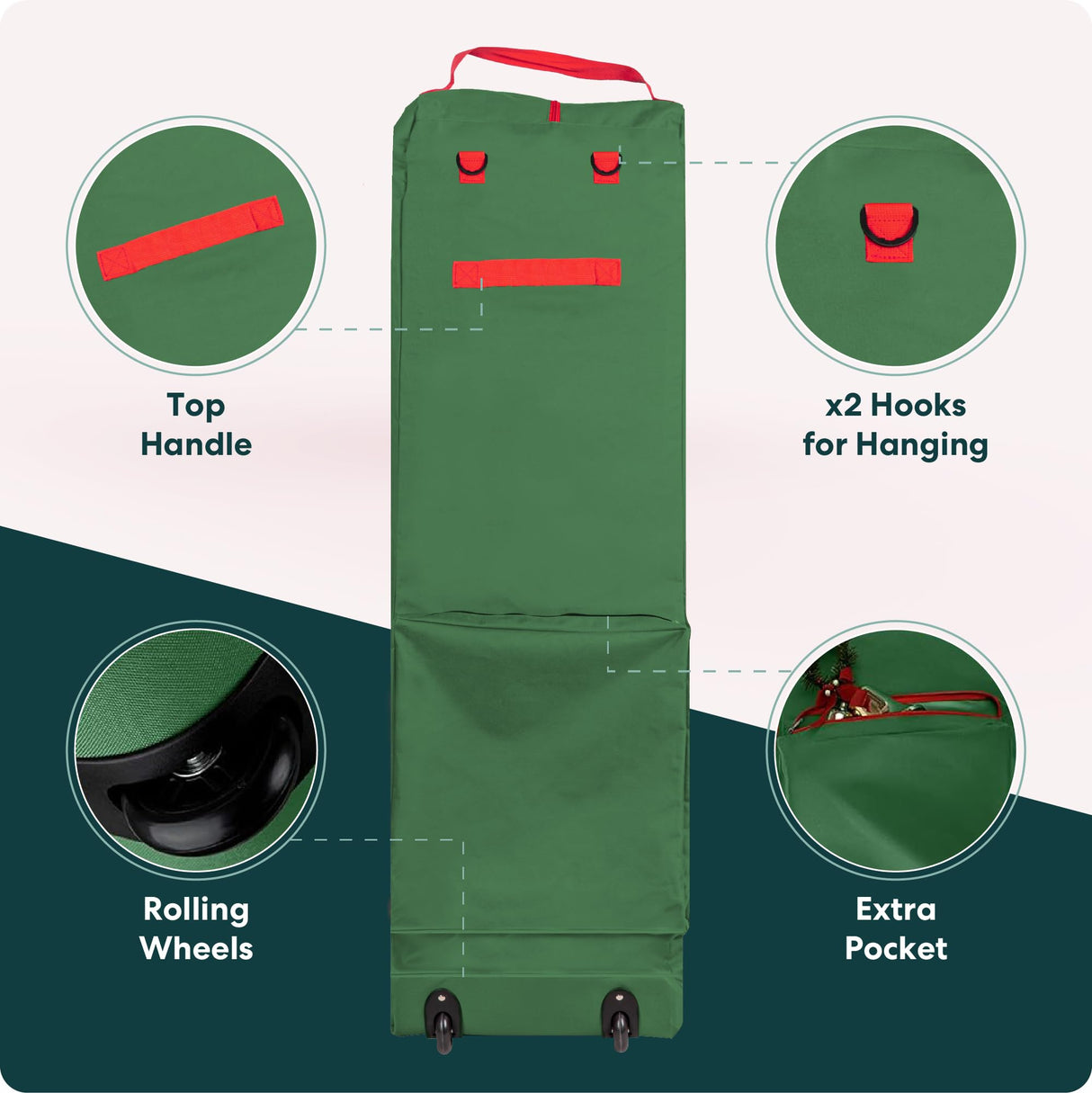 Handy Laundry Rolling Tree Storage Bag - For 9-Foot Artificial Christmas Holiday Tree. Zippered Bag, Carry Handles and Wheels for Easy Transport. Protects Against Dust, Insects, and Moisture. (GREEN) Handy Laundry
