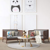 Costzon 2-in-1 Convertible Toddler Bed Frame with Safety Guardrails & Footboard - Brown Costzon