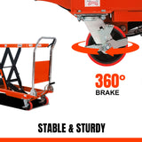 T Tory Carrier Hydraulic Manual Scissor Lift Table Cart, 770 lbs Capacity 51" Lifting Height, 4 Wheels Lift Table and Safety Back Guard for Material Handling T TORY CARRIER