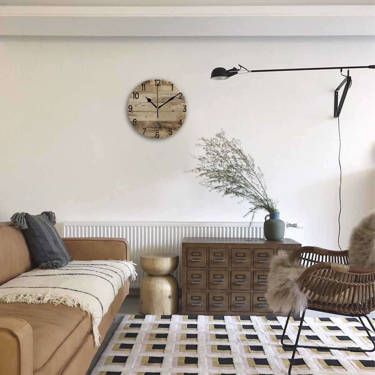 LANEABUY Decorative Wood Style Round Farmhouse Wall Clock 14 Inch Silent Non Ticking Battery Operated Home Decor Wall Clocks for Living Room, Bedroom, Kitchen LANEABUY