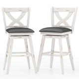 MU 29 Inch Bar Height Swivel Stools, Kitchen Island Chairs with Back, Upholstery Bar Stool with Wood Footrest Legs, Counter Stools for Pub, Bar, Restaurant (Antique White and Grey, Set of 2) MU