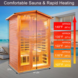 KUNSANA Outdoor Sauna 2 Person Infrared Sauna Far Infrared Saunas for Home Low EMF Home Sauna Spa Mahogany Wood Sauna Room with Bluetooth Speakers, LED Reading Lamps, Chromotherapy Lights KUNSANA