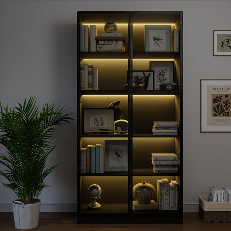 Bobve 5-Tier Elegant Glass Display Cabinet with 4 Doors for Collectibles and Books, 78.7" Tall Bobve