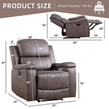 IOMOR Leather Recliner Chair, Manual Recliner Chair for Adults with Overstuffed Arms and Back, Single Sofa Recliner with Cup Holders for Living Room (1, Grey) IOMOR