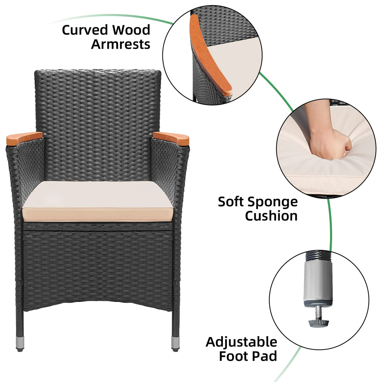 Flamaker 7 Piece Patio Dining Set Outdoor Acacia Wood Table and Chairs with Soft Cushions Wicker Patio Furniture for Deck, Backyard, Garden Flamaker