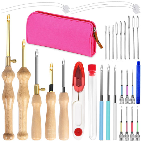 Punch Needle kit for Beginners, Adjustable Punch Needle Embroidery Kit for Adults Punch Needle Tool Embroidery Needle Wooden Handle Embroidery Pen Kits Tophoniex