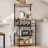 HOOBRO Rustic Brown Kitchen Bakers Rack with Power Outlet and Adjustable Wine Rack HOOBRO