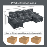 Enobala 110" Comfy Cloud Couch Sectional Sofa with Lumbar Pillows, Modern U-Shaped Cloud Sofa with Double Chaise & Deep Seat for Living Room, or Office, Easy Assembly, Dark Grey Enobala