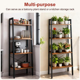 DUMOS Ladder Shelf, 4-Tier Display Bookshelf, Industrial Style Storage Standing Shelf, Decorative Shelves with Stable Frame for Living Room, Bedroom, Office, Kitchen, Bathroom, Brown DUMOS